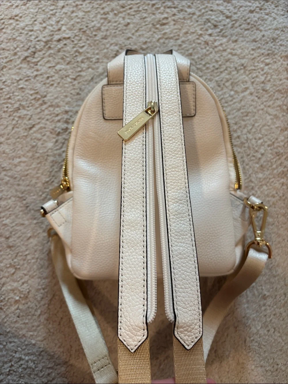 Michael Kors Cream Pebbled Leather Mini Backpack with Gold Logo